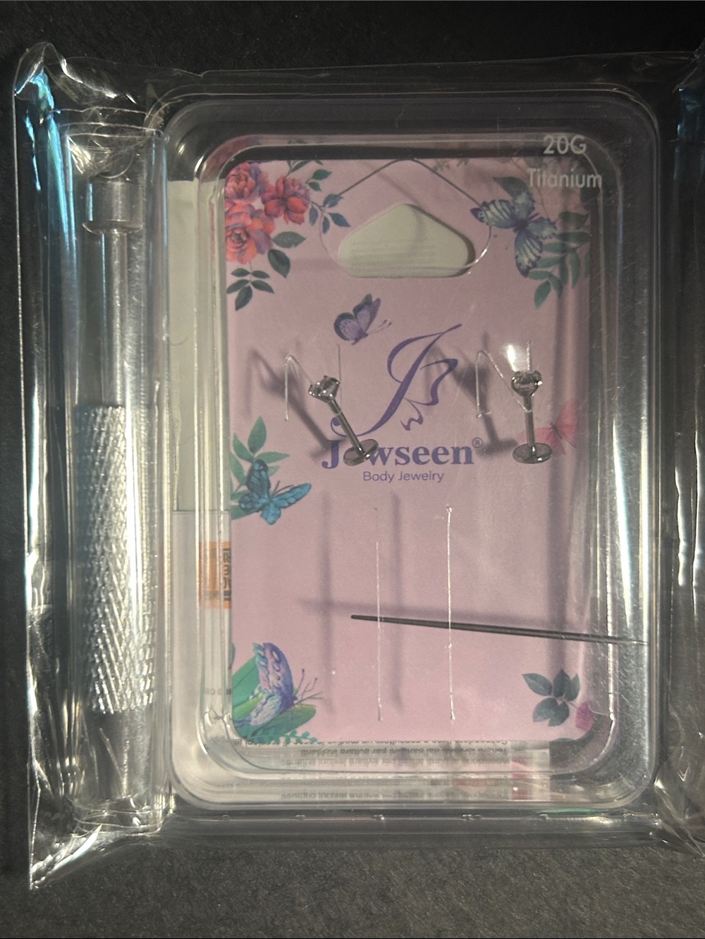 Labret 2 CZ Studs for nose & ear piercing with Jewelry Tool by Jewseen